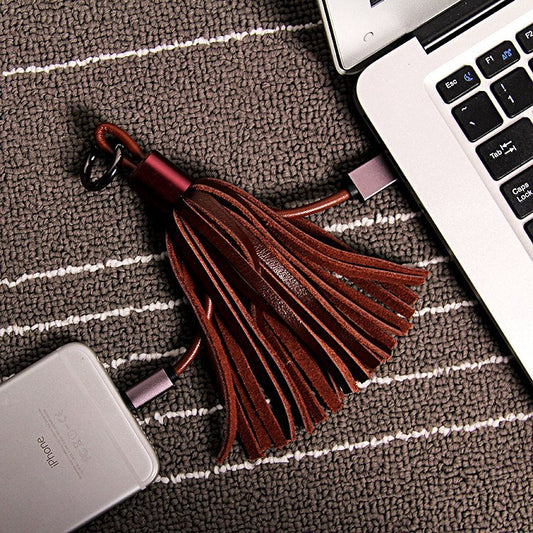 Leather Tassel Lightning Cable Keychain